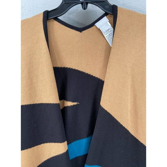 Chicos Poncho Cape Wrap Sz Small / Medium Sweater Tan Black Knit Striped Flowy - Picture 3 of 10